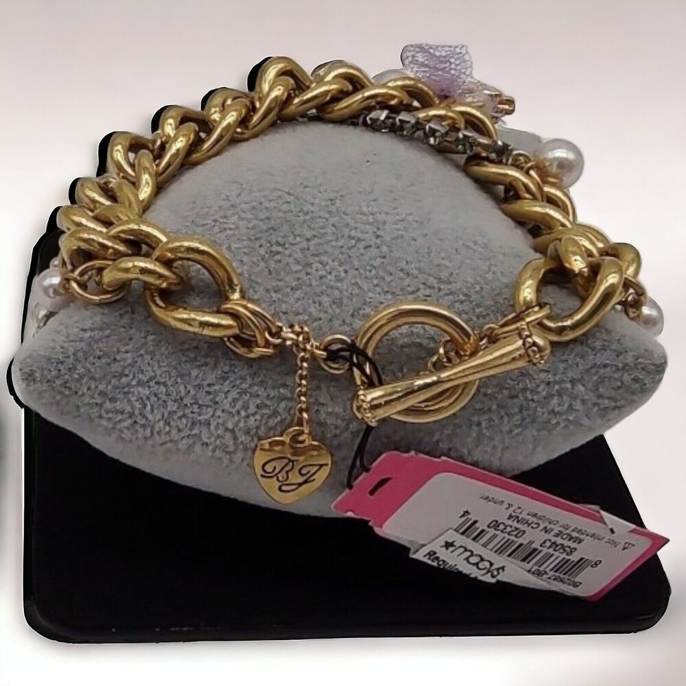 NEW Betsey Johnson Retro Glam Bunny Rabbit Skis Snowflake Gold Tone Bracelet - Picture 9 of 14